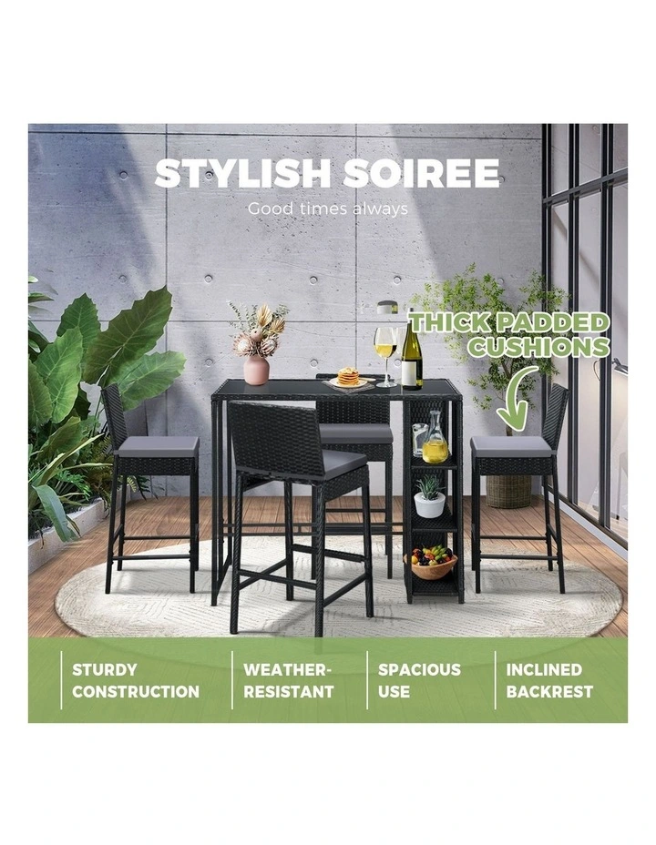 Livsip Outdoor Dining Set Patio Furniture Rattan Bar Table Chairs Bar Stools Set image 5