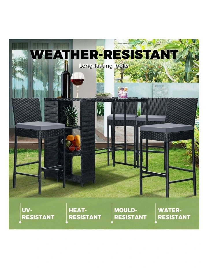 Livsip Outdoor Dining Set Patio Furniture Rattan Bar Table Chairs Bar Stools Set image 6