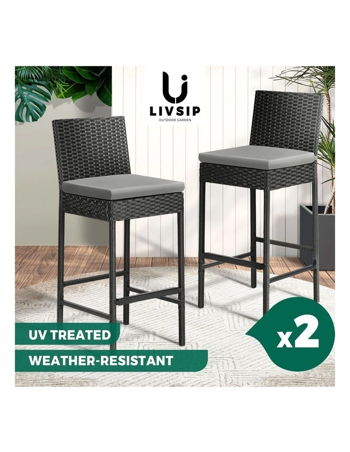 Livsip Outdoor Rattan Bar Stools Patio Dinning Chairs Cafe Garden Furniture 2X image 4