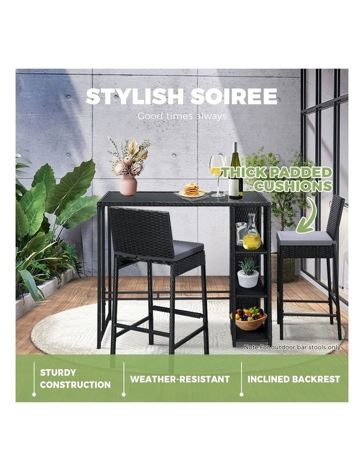 Livsip Outdoor Rattan Bar Stools Patio Dinning Chairs Cafe Garden Furniture 2X image 5
