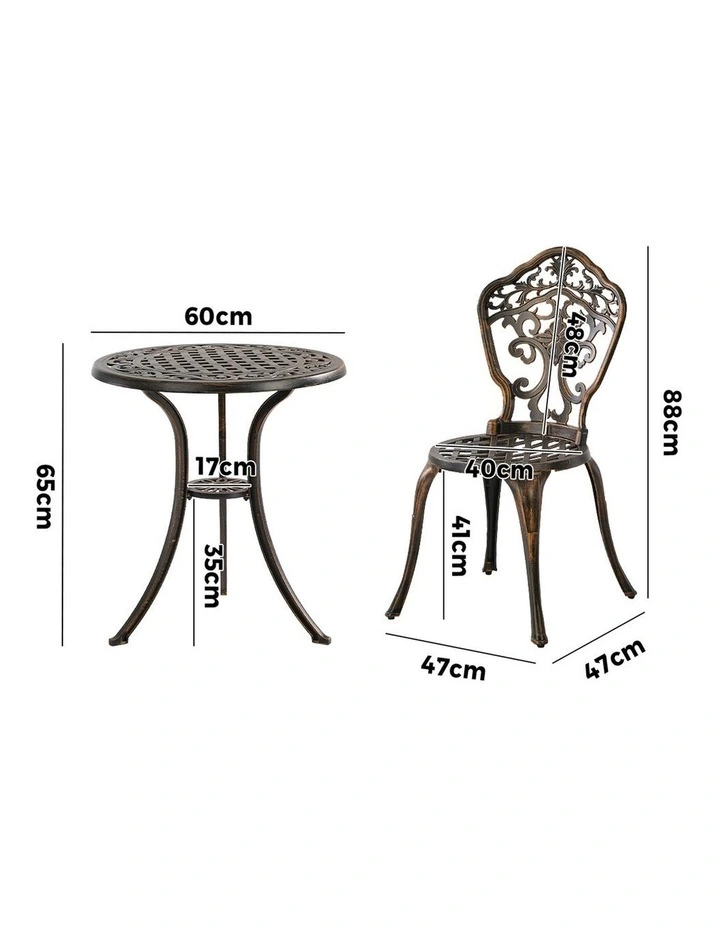 Livsip 3 Piece Outdoor Patio Set Bistro Setting Garden Furniture Bronze image 3