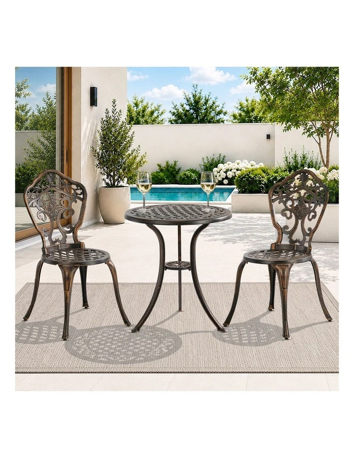 Livsip 3 Piece Outdoor Patio Set Bistro Setting Garden Furniture Bronze image 4