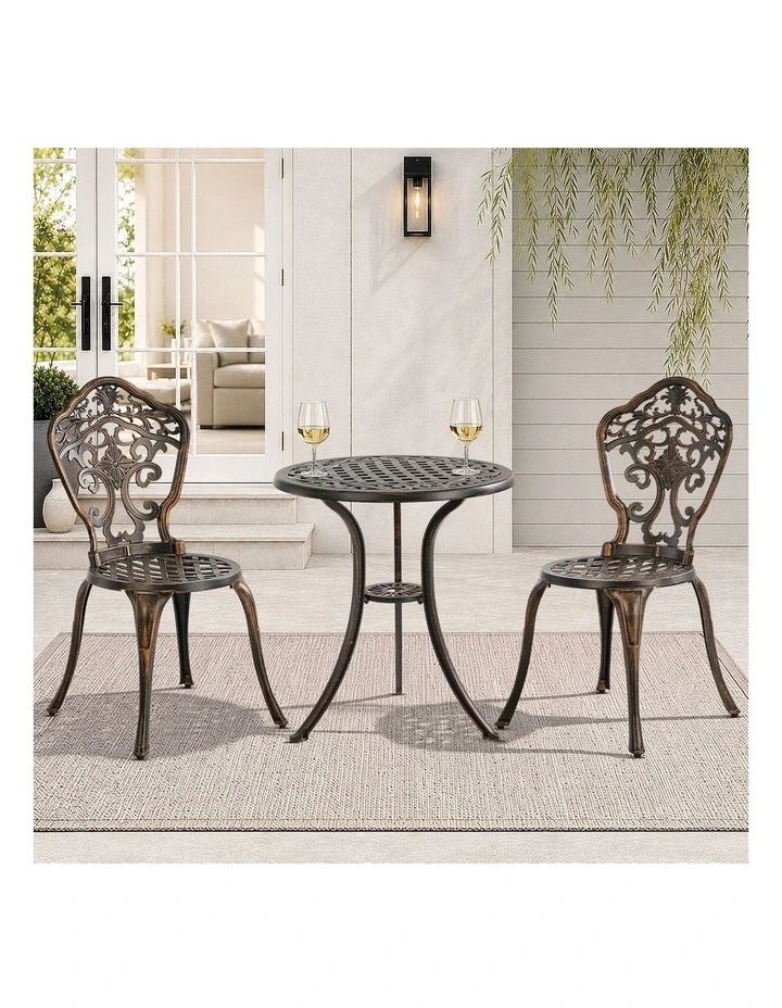 Livsip 3 Piece Outdoor Patio Set Bistro Setting Garden Furniture Bronze image 5