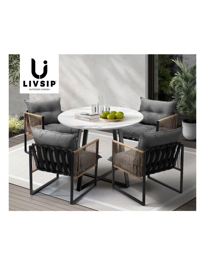 Livsip Outdoor Dining Set Furniture 4 Seater Patio Setting Sintered Stone Table image 7