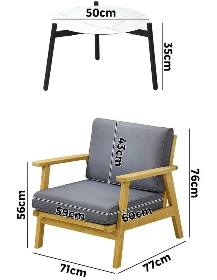 Livsip 3PCS Outdoor Lounge Set Patio Furniture Sets 50cm White Coffee Side Table image 3