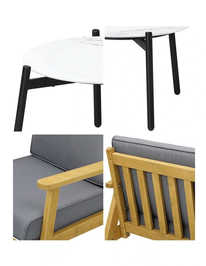 Livsip 3PCS Outdoor Lounge Set Patio Furniture Sets 50cm White Coffee Side Table image 6