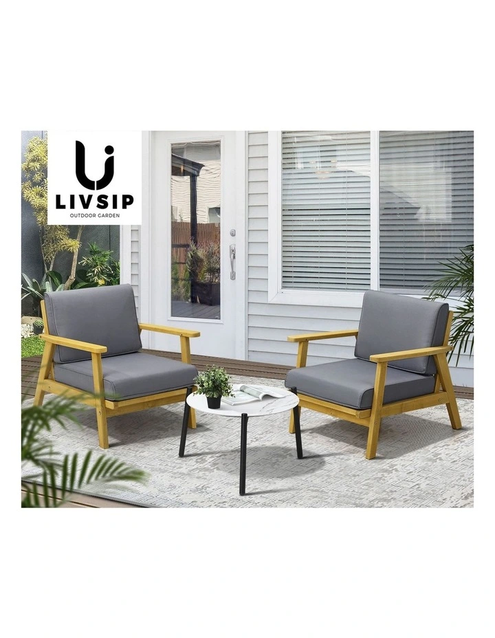 Livsip 3PCS Outdoor Lounge Set Patio Furniture Sets 50cm White Coffee Side Table image 7
