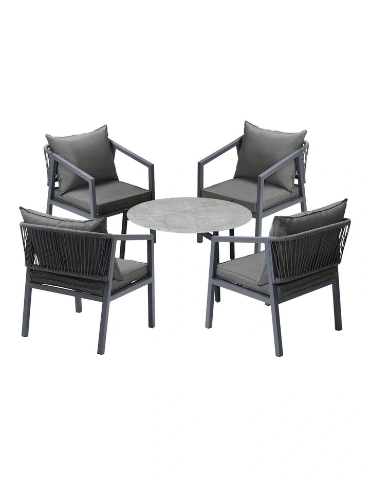 Livsip 5PCS Outdoor Patio Setting Furniture Lounge Set Grey 70cm Coffee Table image 1
