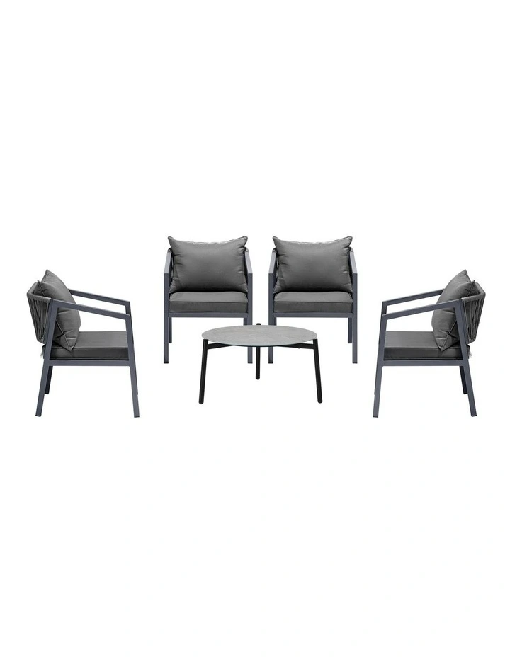 Livsip 5PCS Outdoor Patio Setting Furniture Lounge Set Grey 70cm Coffee Table image 2