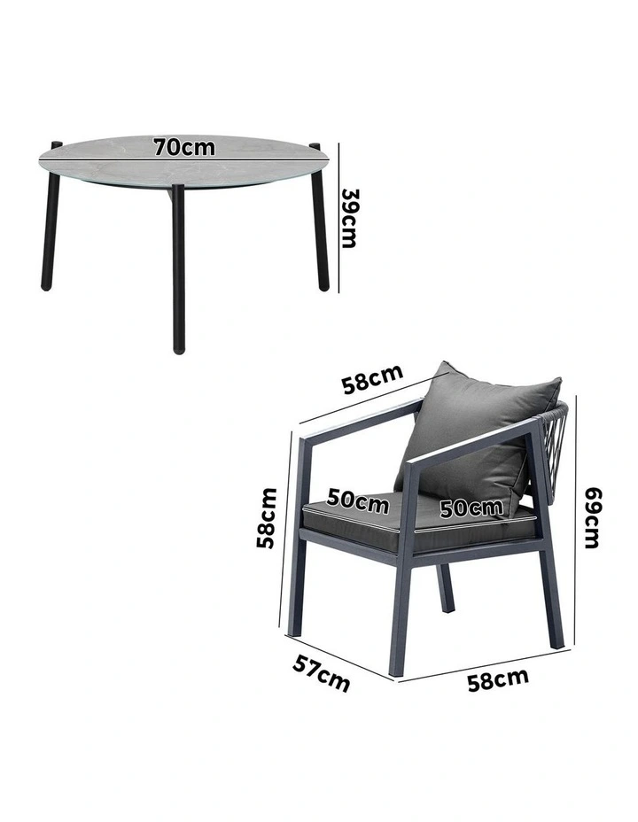 Livsip 5PCS Outdoor Patio Setting Furniture Lounge Set Grey 70cm Coffee Table image 3
