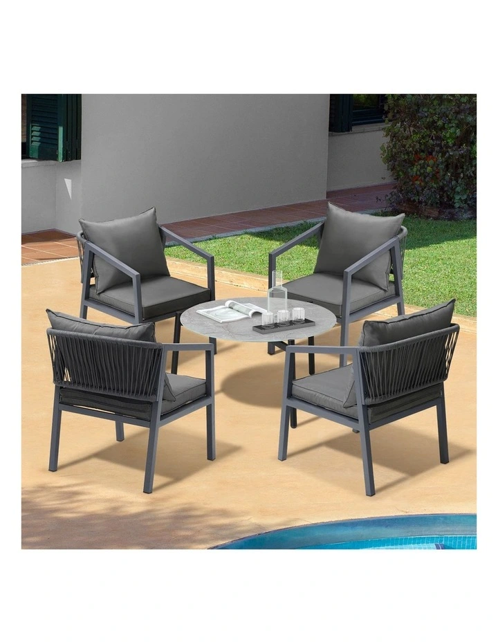 Livsip 5PCS Outdoor Patio Setting Furniture Lounge Set Grey 70cm Coffee Table image 4