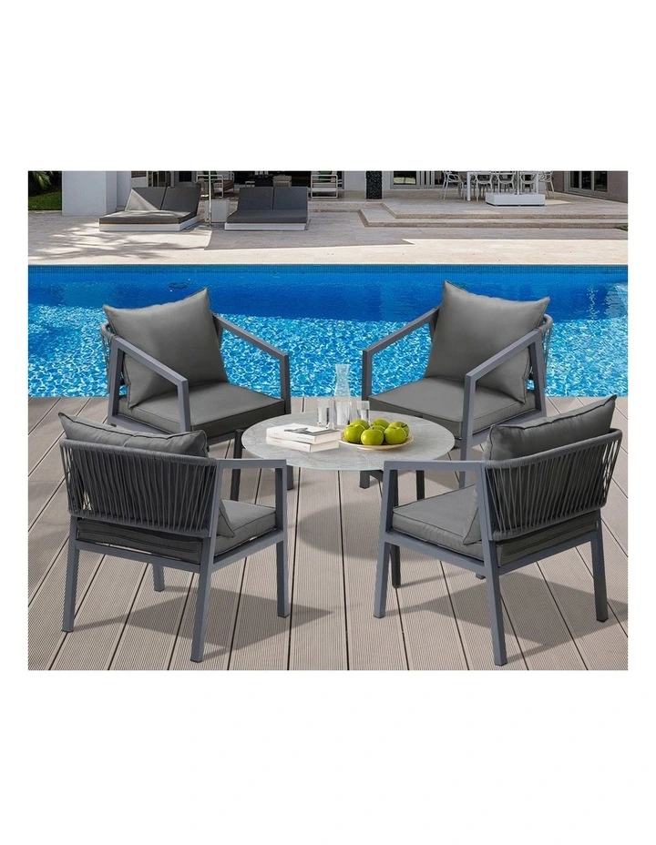 Livsip 5PCS Outdoor Patio Setting Furniture Lounge Set Grey 70cm Coffee Table image 5