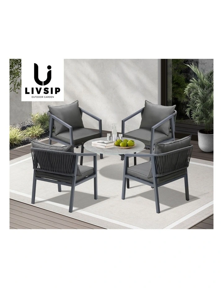 Livsip 5PCS Outdoor Patio Setting Furniture Lounge Set Grey 70cm Coffee Table image 7