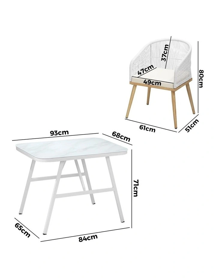 Livsip Outdoor Dining Set Patio Furniture Setting Garden Marble-style Table 3PCS image 3