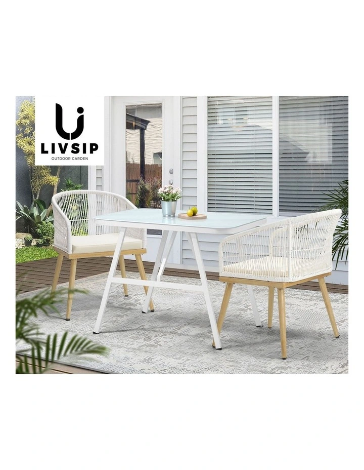 Livsip Outdoor Dining Set Patio Furniture Setting Garden Marble-style Table 3PCS image 7
