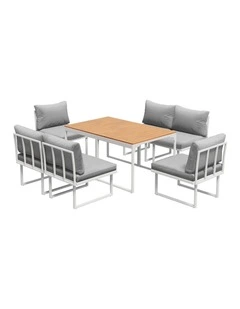Livsip 6 Seater Outdoor Dining Sofa Set Lounge Furniture with Cushions White