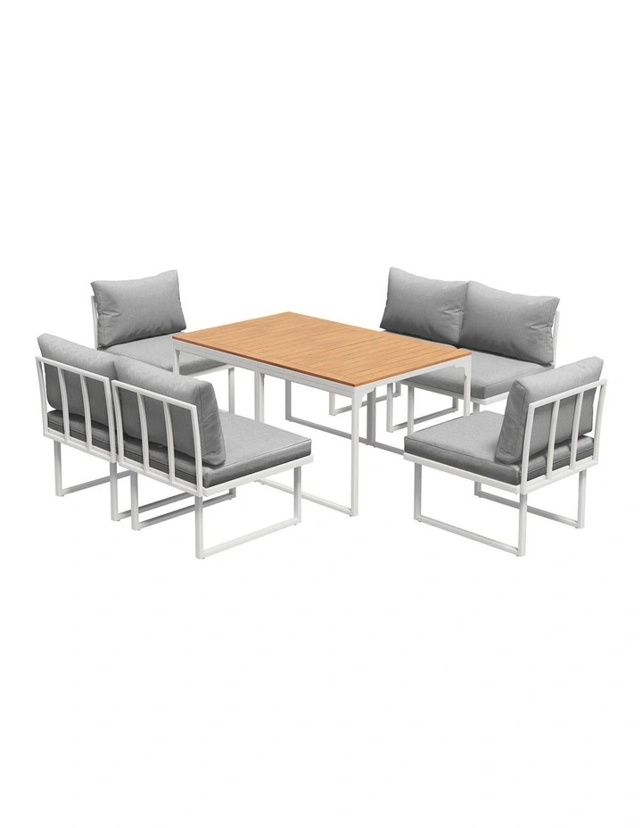 Livsip 6 Seater Outdoor Dining Sofa Set Lounge Furniture with Cushions White image 1