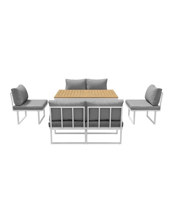 Livsip 6 Seater Outdoor Dining Sofa Set Lounge Furniture with Cushions White image 2