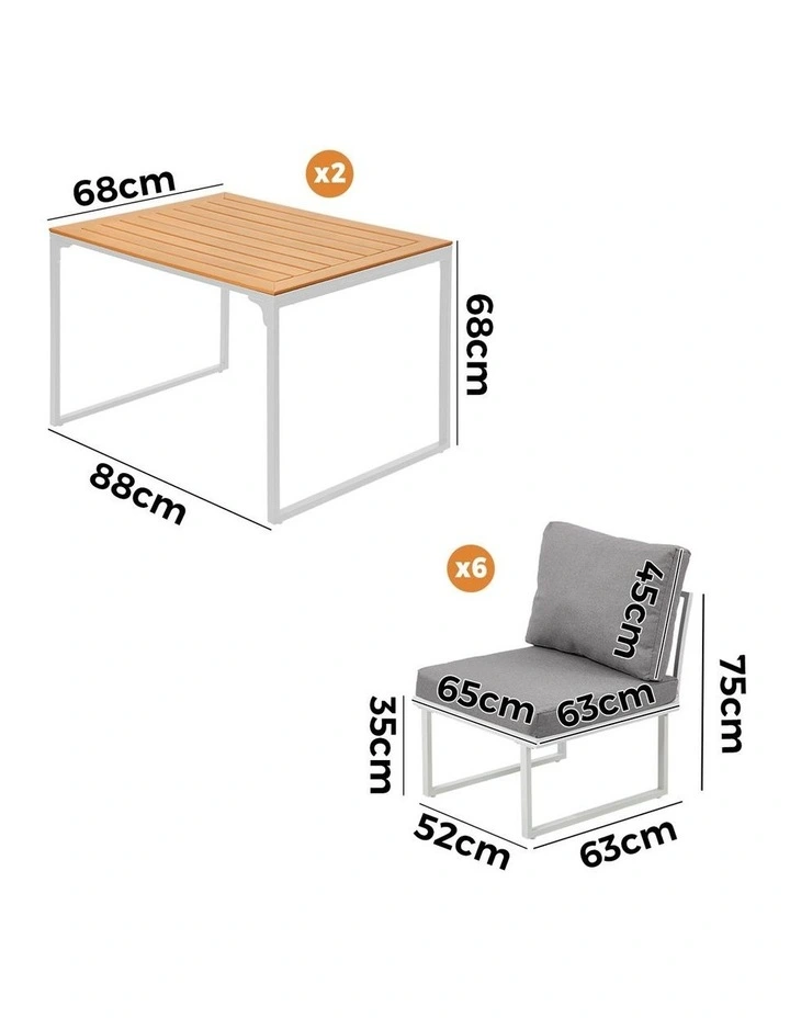Livsip 6 Seater Outdoor Dining Sofa Set Lounge Furniture with Cushions White image 3