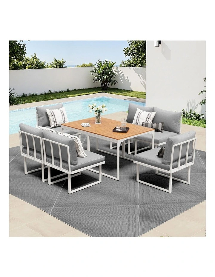 Livsip 6 Seater Outdoor Dining Sofa Set Lounge Furniture with Cushions White image 4