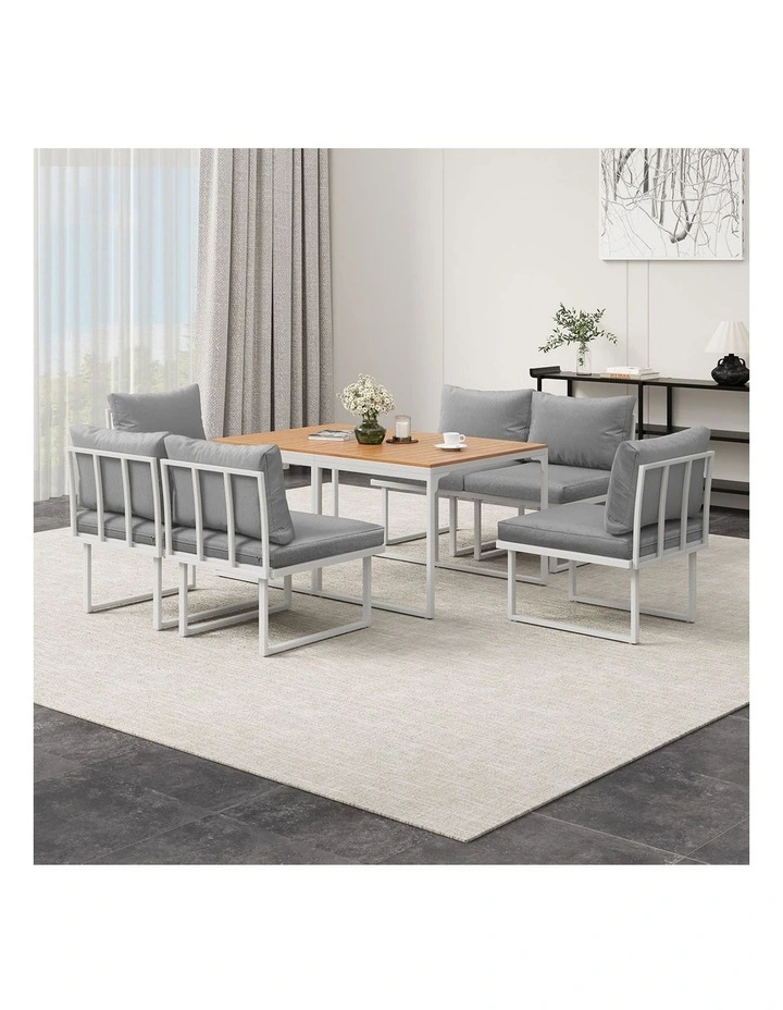 Livsip 6 Seater Outdoor Dining Sofa Set Lounge Furniture with Cushions White image 5