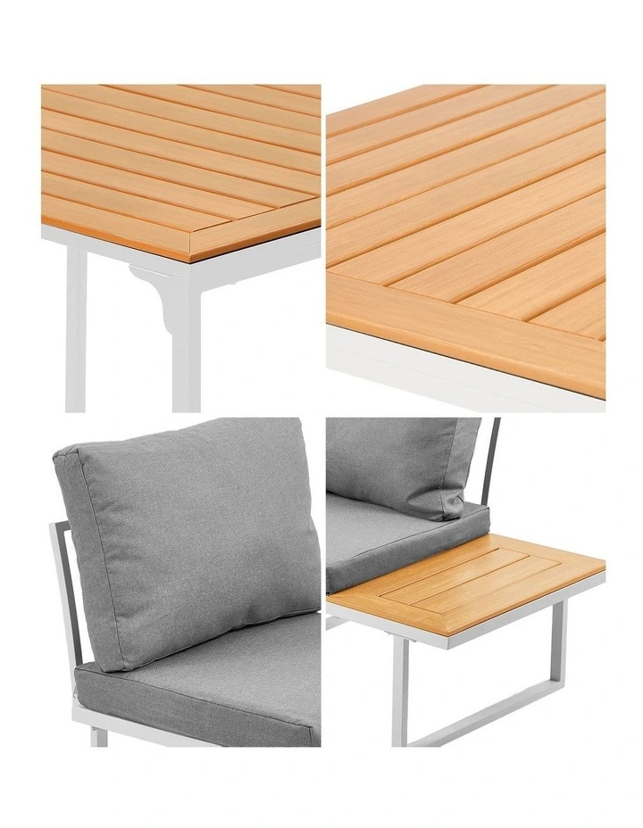 Livsip 6 Seater Outdoor Dining Sofa Set Lounge Furniture with Cushions White image 7
