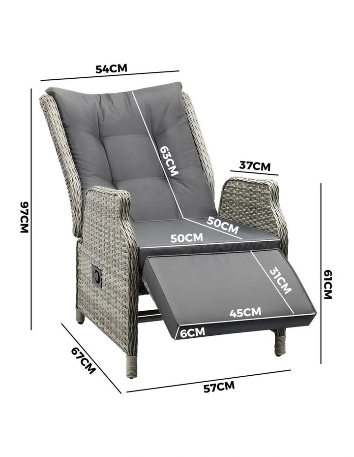 Livsip Recliner Chairs Outdoor Sun Lounge Wicker Garden Sofa Patio Furniture image 3