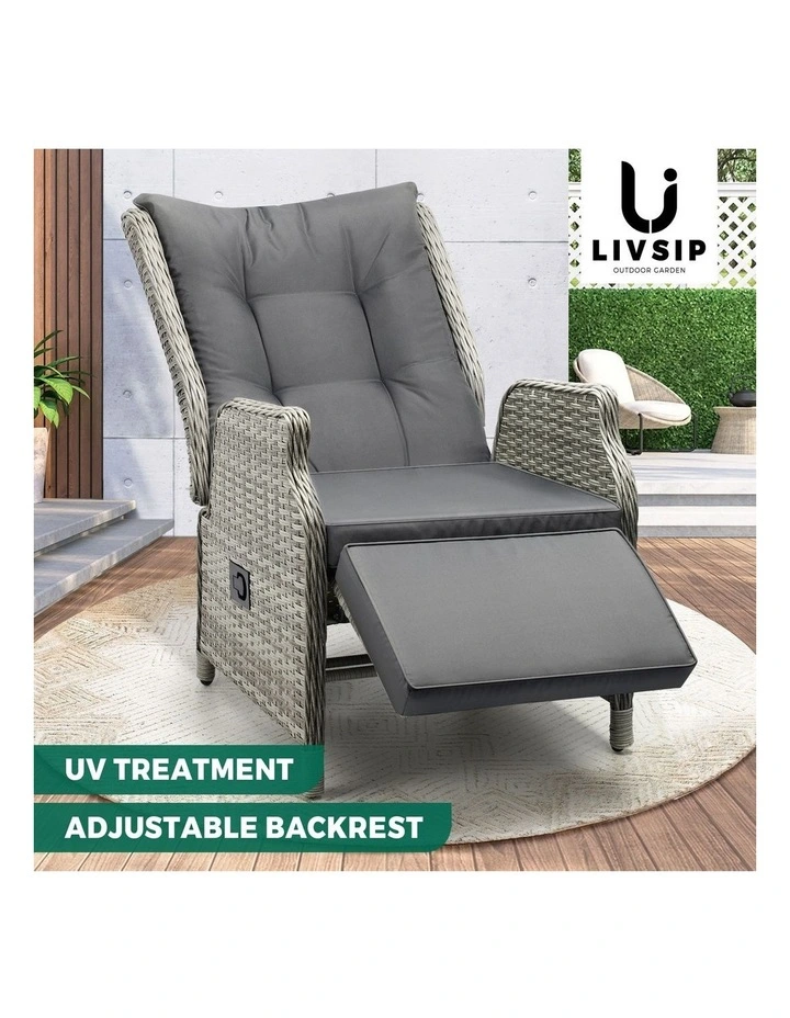 Livsip Recliner Chairs Outdoor Sun Lounge Wicker Garden Sofa Patio Furniture image 4