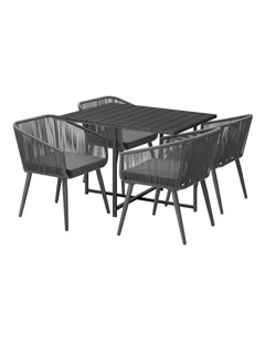 Livsip 5PCS Outdoor Dining Set Furniture Black Table Lounge Chairs Patio Setting