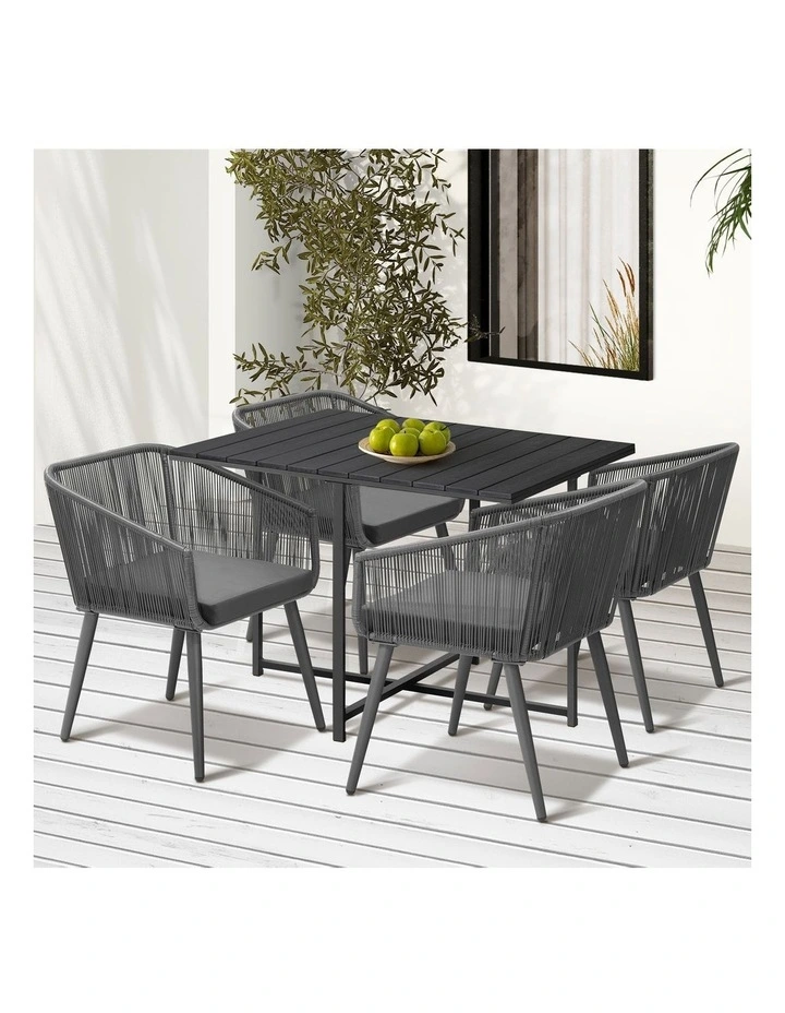 Livsip 5PCS Outdoor Dining Set Furniture Black Table Lounge Chairs Patio Setting image 4