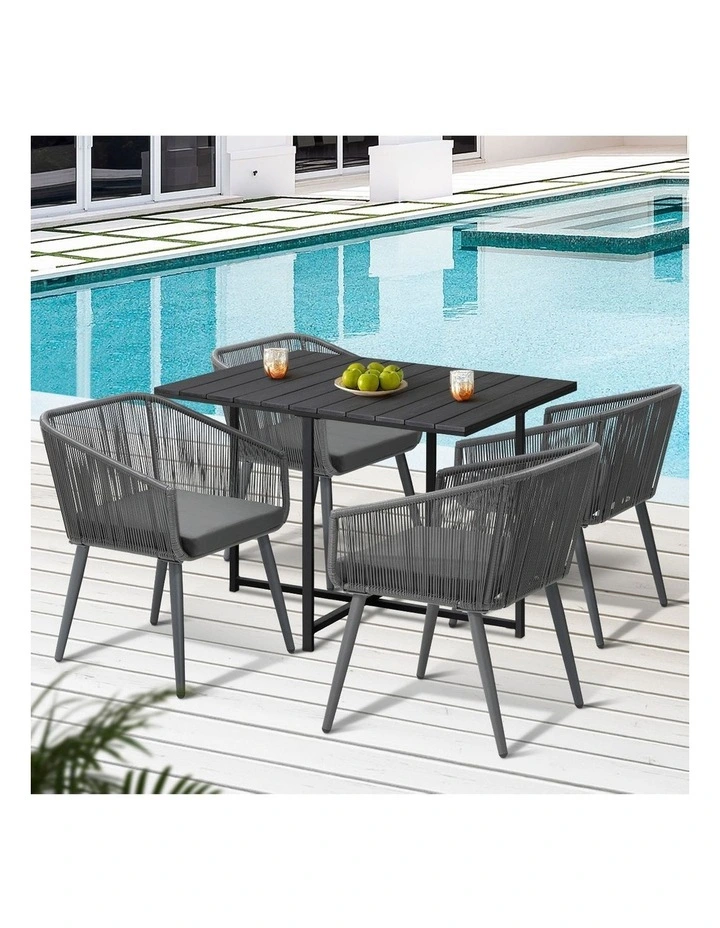 Livsip 5PCS Outdoor Dining Set Furniture Black Table Lounge Chairs Patio Setting image 5