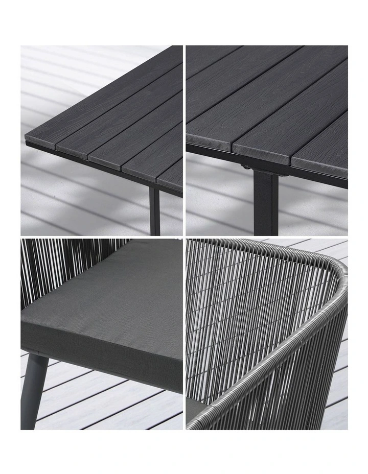 Livsip 5PCS Outdoor Dining Set Furniture Black Table Lounge Chairs Patio Setting image 6