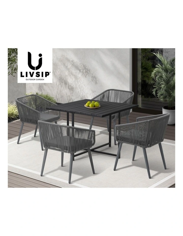 Livsip 5PCS Outdoor Dining Set Furniture Black Table Lounge Chairs Patio Setting image 7