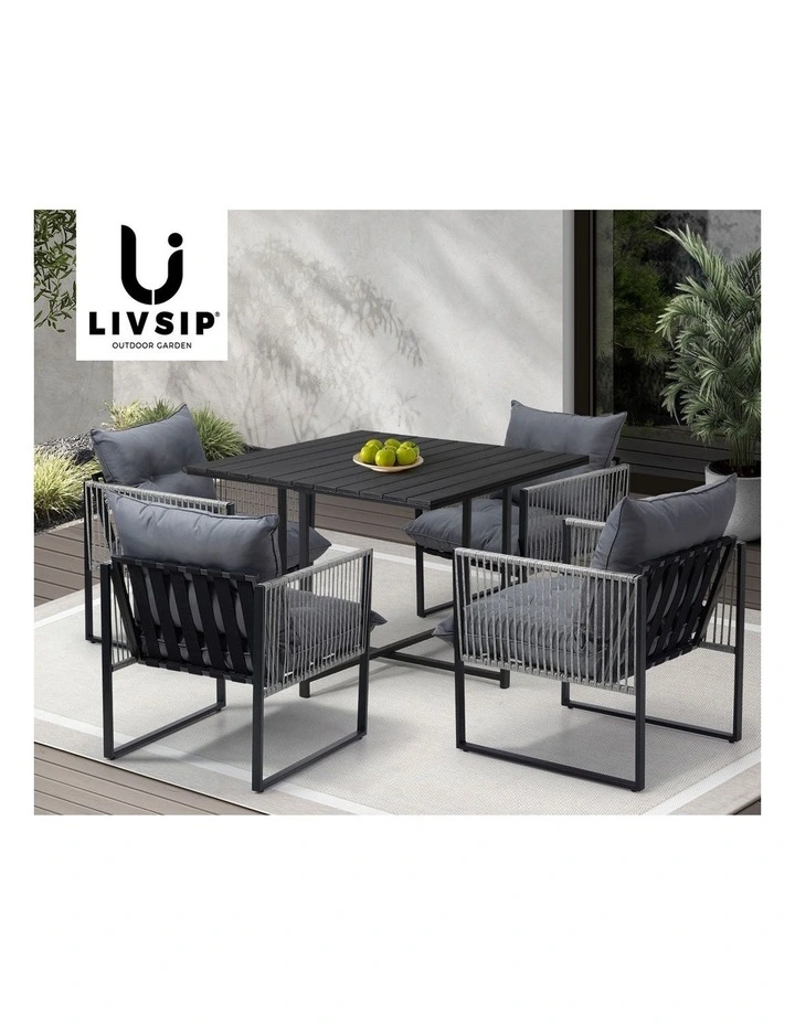 Livsip 5PCS Outdoor Dining Set Patio Furniture Garden Table Sofa Chairs image 7