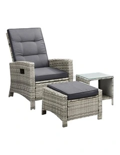 Livsip Recliner Chair Outdoor Sun Lounge Setting Wicker Sofa Patio Furniture 3PC
