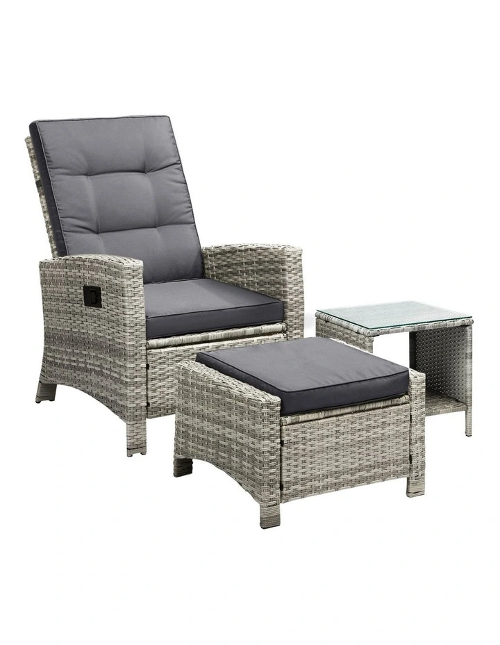 Livsip Recliner Chair Outdoor Sun Lounge Setting Wicker Sofa Patio Furniture 3PC image 1