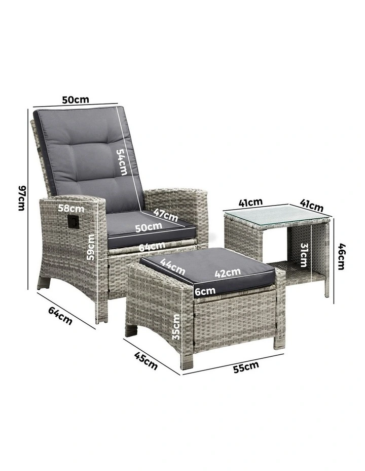 Livsip Recliner Chair Outdoor Sun Lounge Setting Wicker Sofa Patio Furniture 3PC image 3