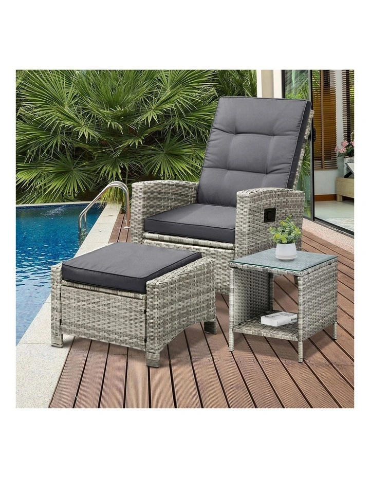Livsip Recliner Chair Outdoor Sun Lounge Setting Wicker Sofa Patio Furniture 3PC image 5