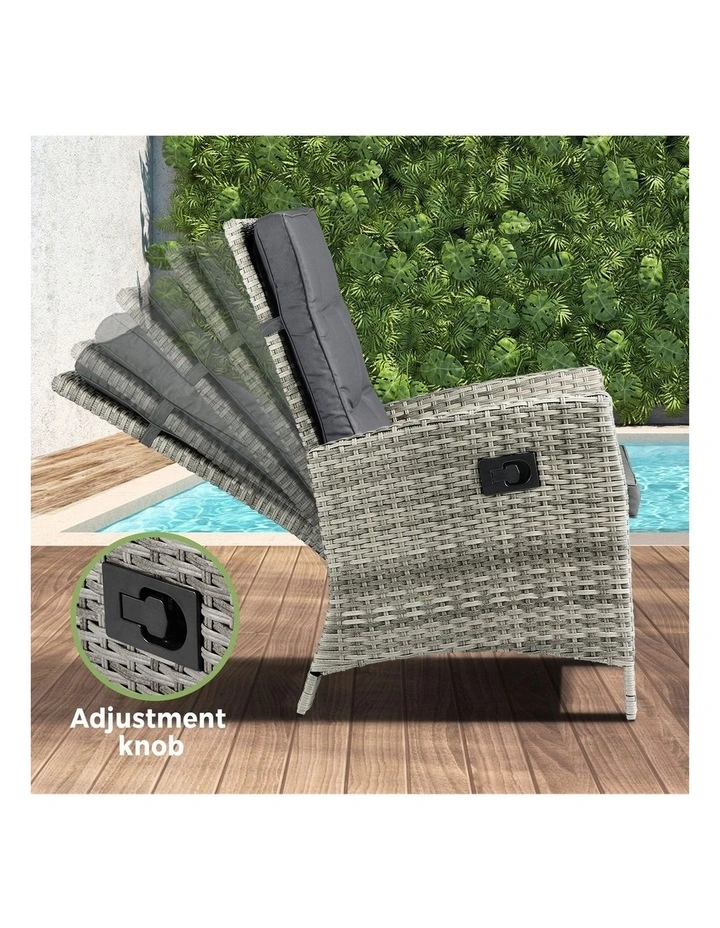 Livsip Recliner Chair Outdoor Sun Lounge Setting Wicker Sofa Patio Furniture 3PC image 7