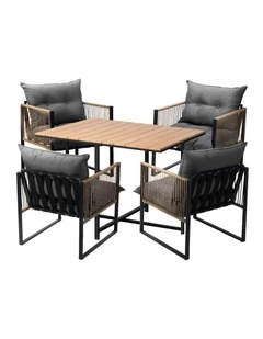 Livsip Outdoor Dining Set Furniture Patio Setting Wood-Plastic Table 4 Seater