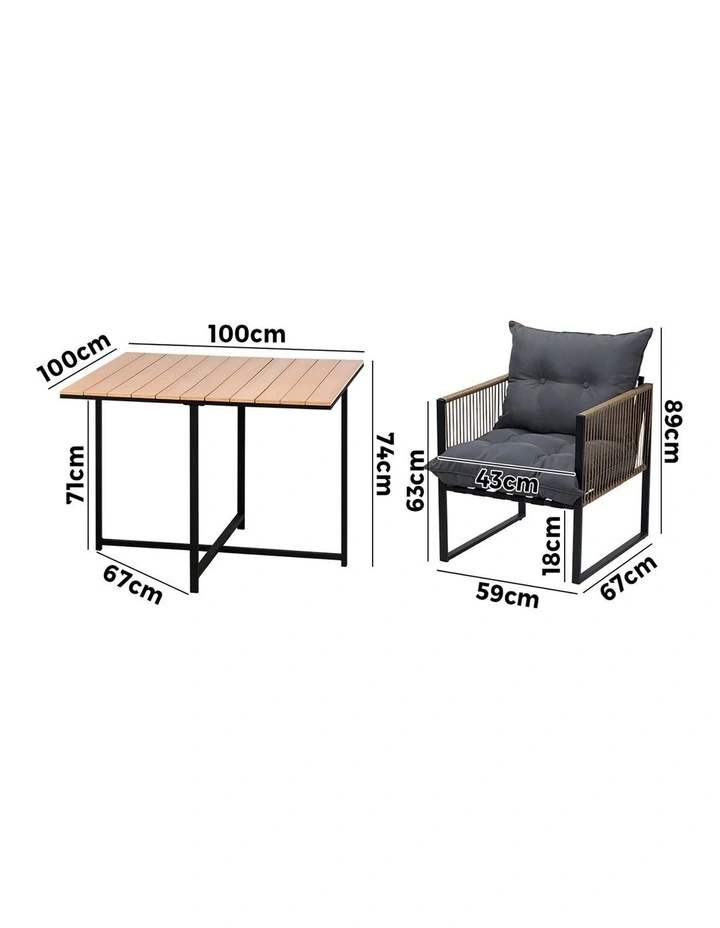 Livsip Outdoor Dining Set Furniture Patio Setting Wood-Plastic Table 4 Seater image 3