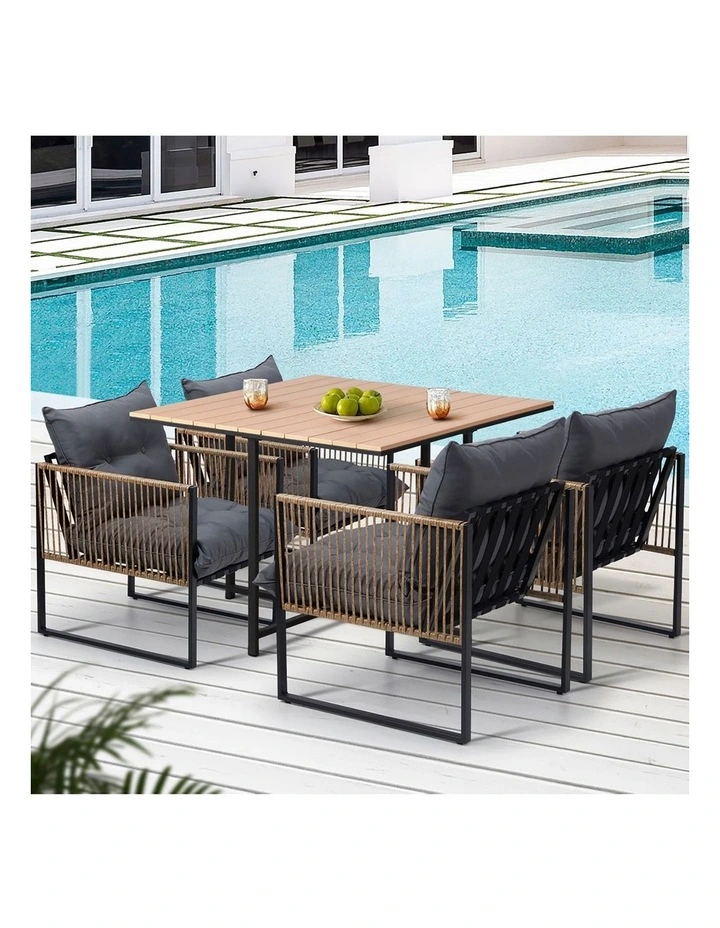 Livsip Outdoor Dining Set Furniture Patio Setting Wood-Plastic Table 4 Seater image 5