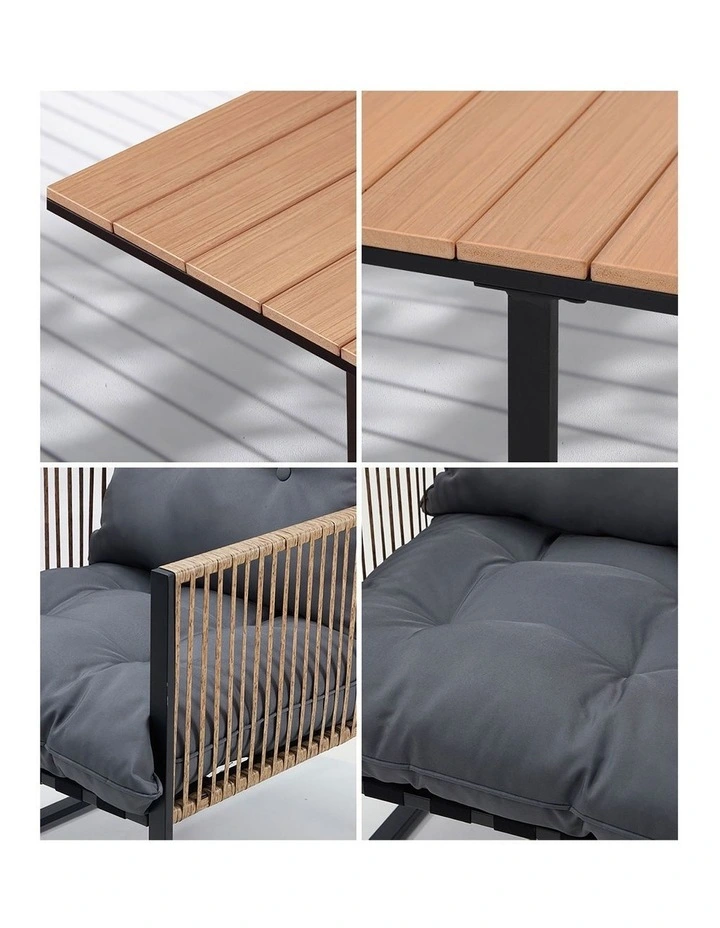 Livsip Outdoor Dining Set Furniture Patio Setting Wood-Plastic Table 4 Seater image 6