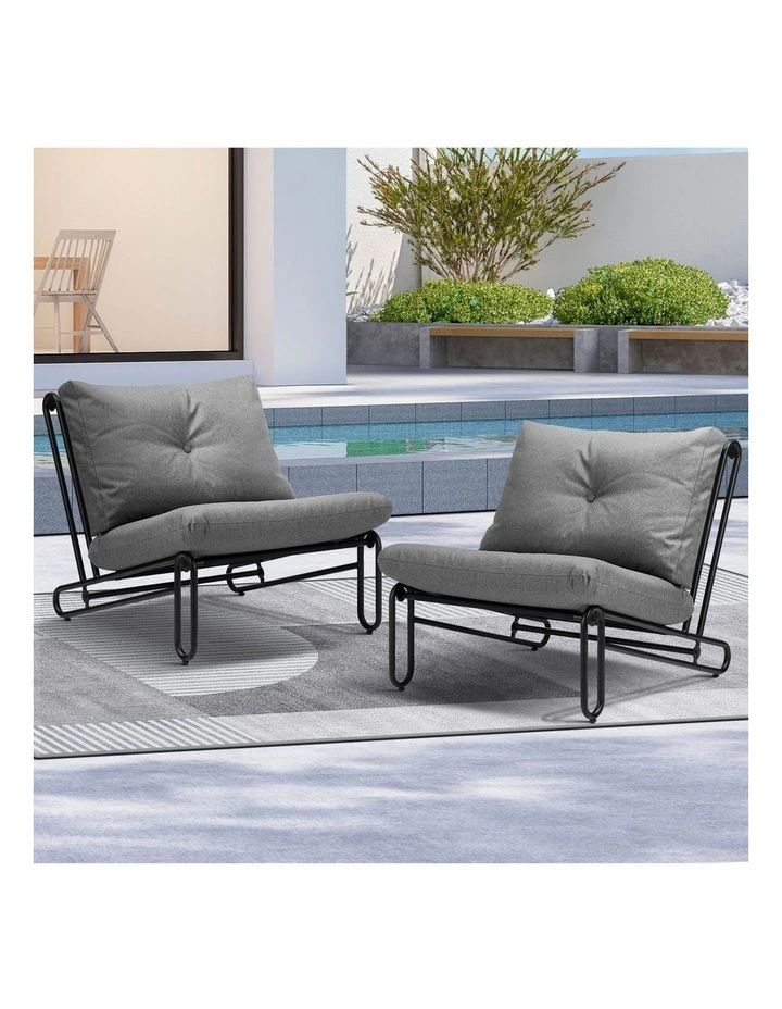 Livsip 2PCS Outdoor Lounge Chairs Patio Furniture Garden Sofa with Cushions Grey image 4