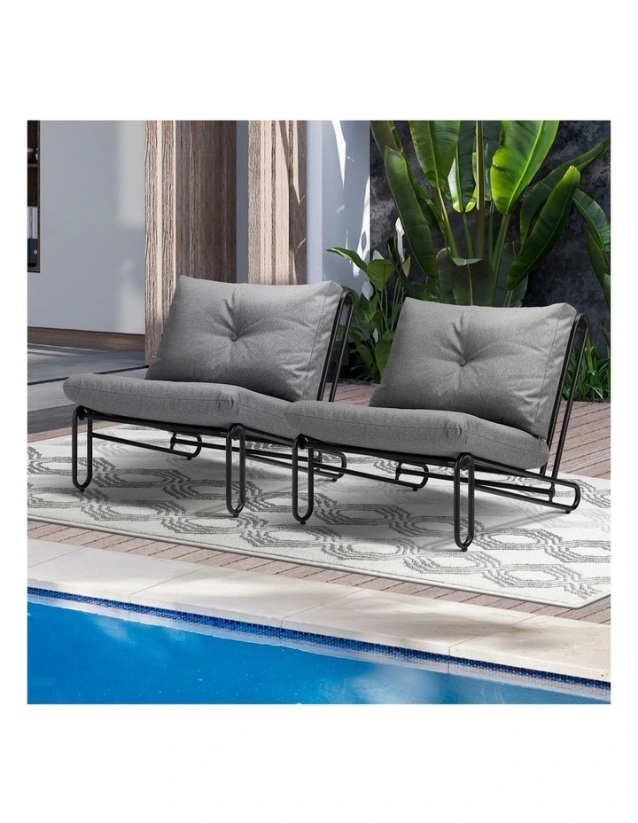 Livsip 2PCS Outdoor Lounge Chairs Patio Furniture Garden Sofa with Cushions Grey image 5