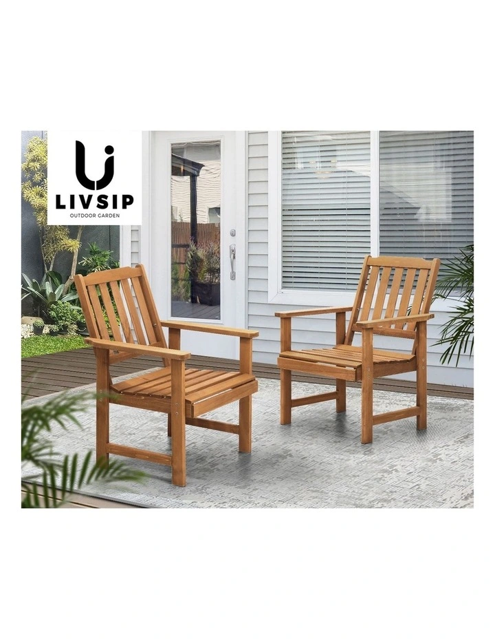 Livsip Outdoor Armchair Wooden Patio Furniture Set of 2 Chairs Set Garden Seat image 7