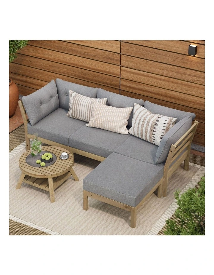 Livsip 4 Seater Outdoor Sofa Set Wooden Modular Lounge Setting Grey image 4