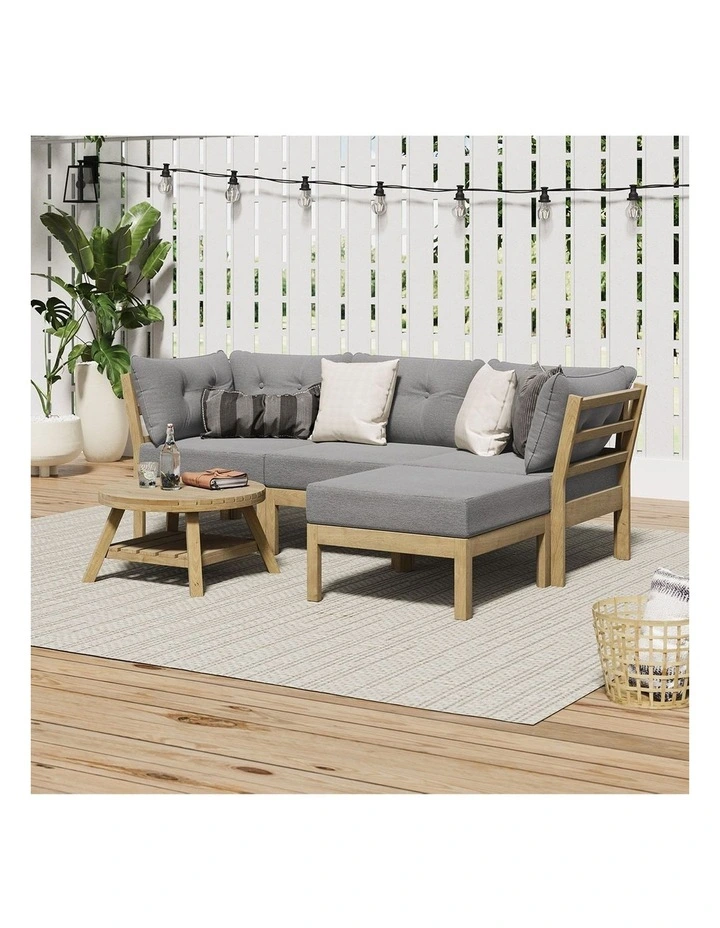 Livsip 4 Seater Outdoor Sofa Set Wooden Modular Lounge Setting Grey image 5