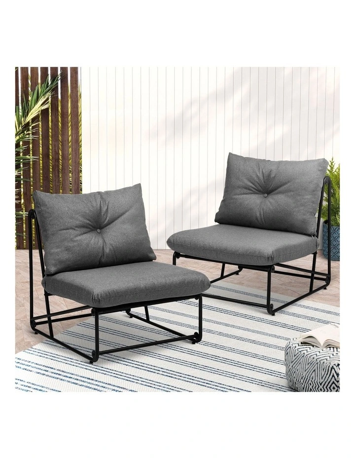 Livsip 2PCS Outdoor Dining Chairs Patio Furniture Sofa Lounge Chair Garden Grey image 4