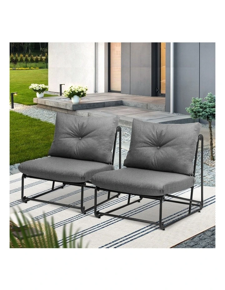 Livsip 2PCS Outdoor Dining Chairs Patio Furniture Sofa Lounge Chair Garden Grey image 5